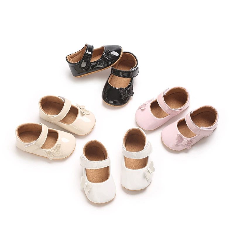 Трансграничный детский плоский лук с гладким подошвным ПУ мягкий подошв противоскользящий и износостойкий модный дикий весенне-осенний детский ботинок принцессы