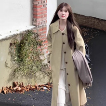 卡其色韩版休闲中长款风衣女2025秋冬新款单排扣宽松加厚大衣潮女