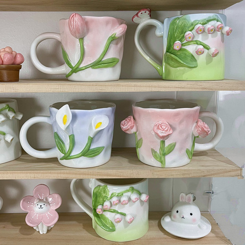 Copyright Xiaohongshu Handmade Ceramic Tulip Cup Handmade Lily of the Valley Water Cup Cute Small Fresh Mug