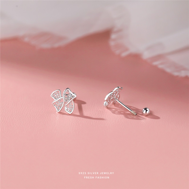 Bow Stud Earrings In Pure Silver Niche Design For Women_voghion.com