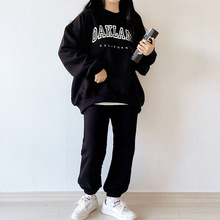 韩版潮牌圆领套装女高级薄款薄款卫裤时尚两件套休闲运动服加绒款