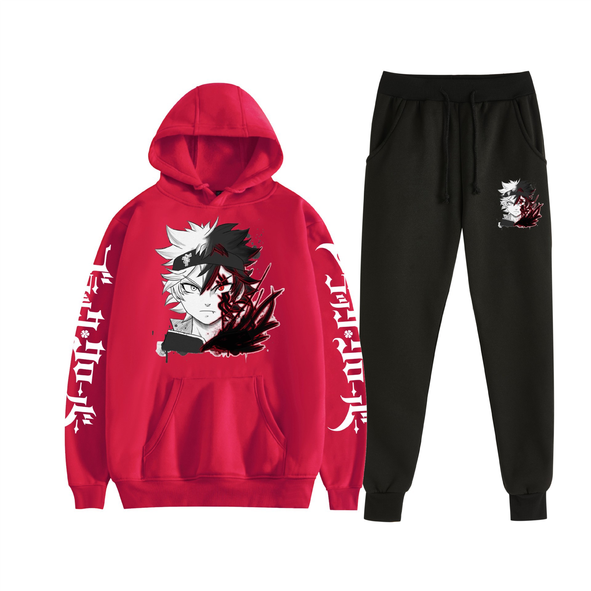 Comercio exterior nuevo estilo riman negro trébol de cuatro hojas Black Clover suéter con capucha corsés traje de dos piezas