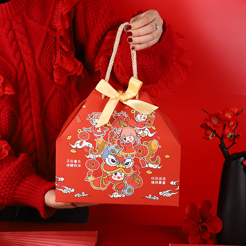 2024 New Year Dragon Lucky Bag Gift Box Packaging Box Cookies Snowflake Crisp Accompanying Gift Box Large Snack Empty Box Candy Box