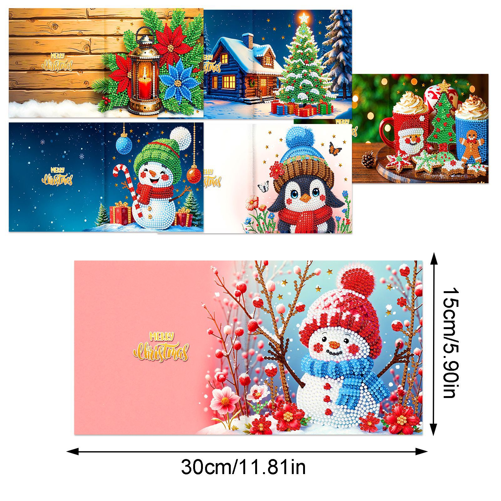 Explosiones transfronterizas de Navidad multiserie de tarjetas de felicitación puntuales hechas a mano 9 conjuntos de sobre de diamante 6 conjuntos de dibujos animados