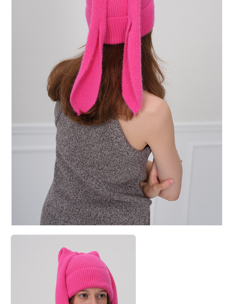 Unisex Rabbit Ears Beanie Warm Thickened Solid Colour Hat_voghion.com