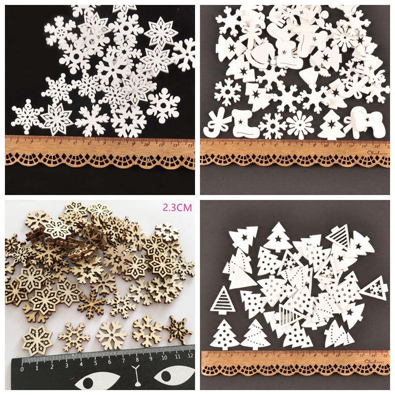 DIY幼儿手工木质工艺品白色雪花圣诞系列木片 家居装饰品创意款