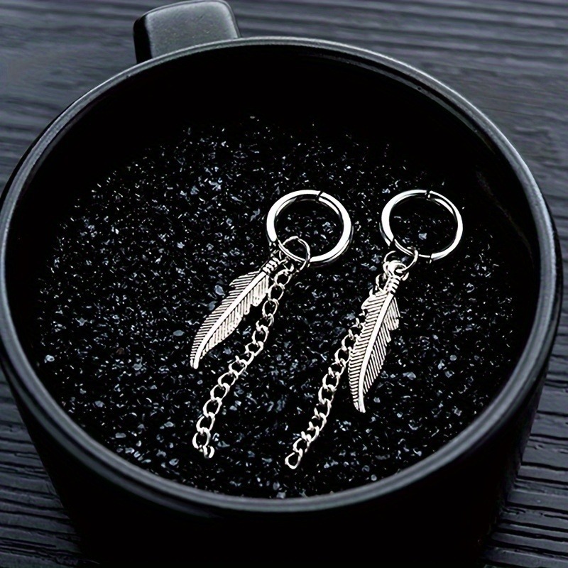Feather Titanium Unique Ethnic Style, Fashionable Earrings, European And American Stainless Steel, Niche Men's Ear_voghion.com