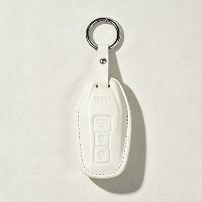 Car key bag – Suitable for Audi A6L Key Cover - e-type-white-leather-case-p2-short-leather-buckle-key-cover