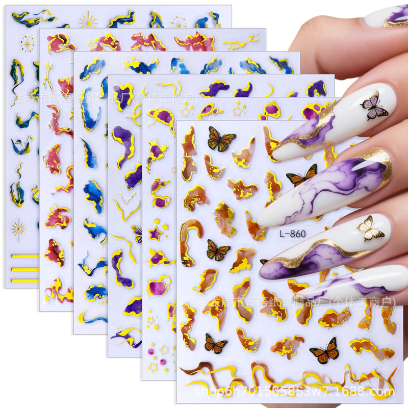 Internet Celebrity Light Luxury Marble Pattern Gradient Nail Stickers with Gold Foil Watercolor Abstract Art Nail Decoration Set Internet Celebrity Light Luxury Marble Pattern Gradient Nail Stickers with Gold Foil Watercolor Abstract Art Nail Decoration Set