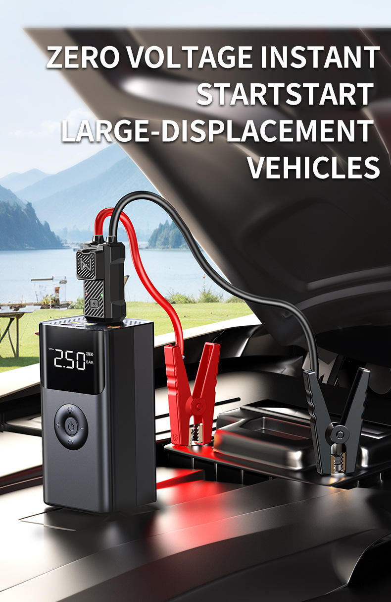 Car Emergency Start-Up and Inflation Multi-Function All-In-One Device, Power Bank Tire Inflator, Emergency Lighting Power Bank