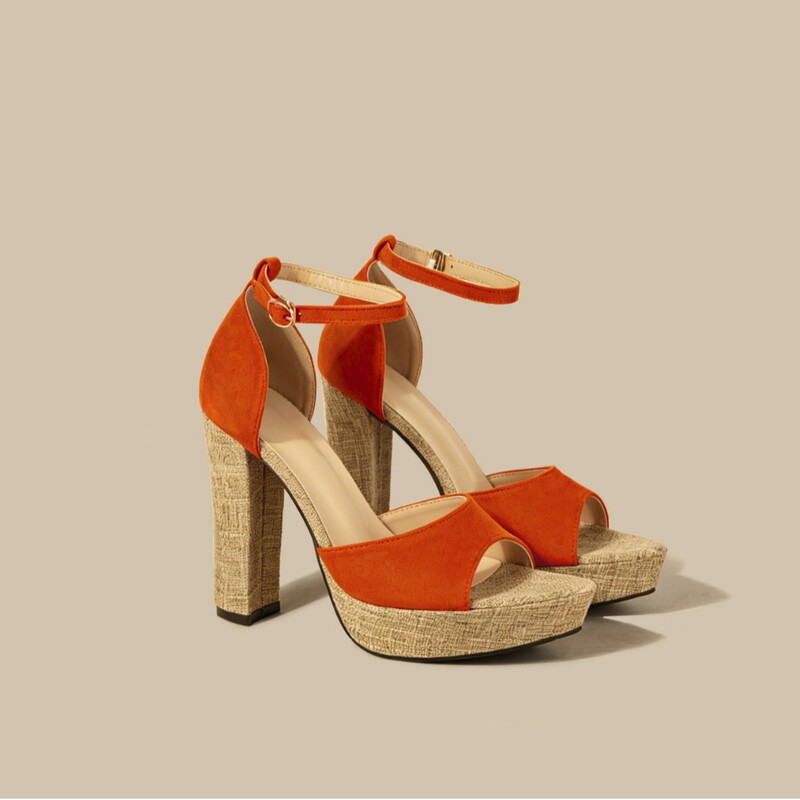 2026 New Summer Style Caramel Orange Matte Thick-Heeled High-Heeled Shoes, Beach Vacation Linen Woven Thick-Soled Sandals 2026 New Summer Style Caramel Orange Matte Thick-Heeled High-Heeled Shoes, Beach Vacation Linen Woven Thick-Soled Sandals