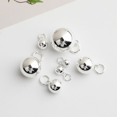 S925スターリングシルバー光沢ラウンドボールペンダントDIY手編みビーズクリスタルアクセサリーブレスレットネックレスボールペンダント
