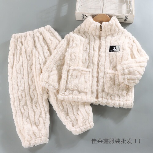 Set of Autumn/Winter Home Clothes for Men, Winter Pajamas for Girls and Babies, Thick Children's Flannel for Girls, Coral Fleece for Children