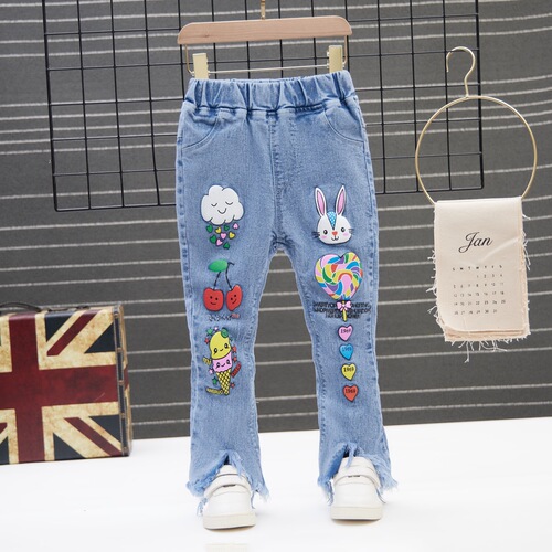 Girls' jeans, children's elastic denim pants, stylish kids' pants