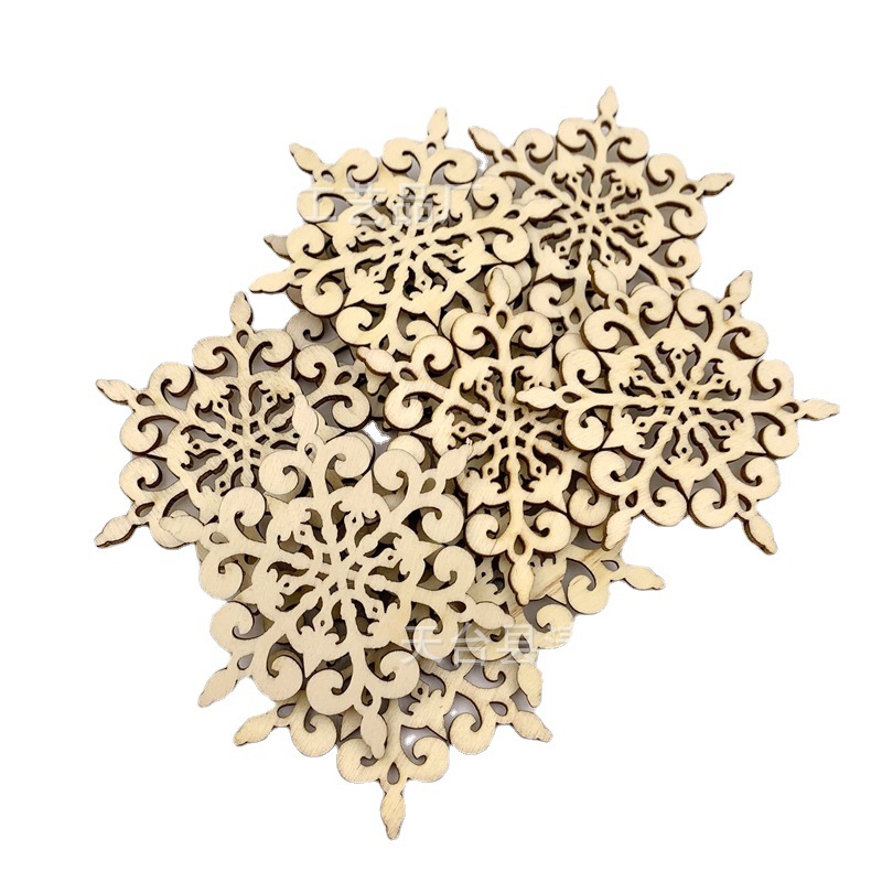 80mm tronco flecha hexagonal copo de nieve hueco hoja de madera decoración Navidad copo de nieve colgante 10 piezas con cuerda de cáñamo