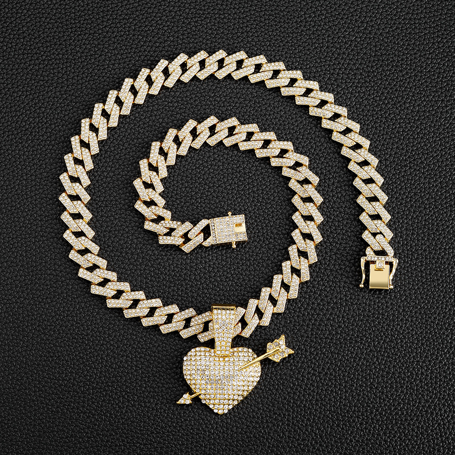 27g Weight Alloy Pendant Material Rhinestones Inlay Material Pendant Necklace, Necklace Pendant Classification Alloy Chain Material Cuban Link Chain Curb Chain Chain Type 1 Piece Quantity Daily Occasion Alloy Material Heart Shape, Arrow Pattern All Seasons Season Unisex Gender Inlay Design Exaggerated Style Exaggerated Heart Shape Arrow Alloy Inlay Rhinestones Unisex Pendant Necklace Necklace Pendant Men Pendant Necklaces 2