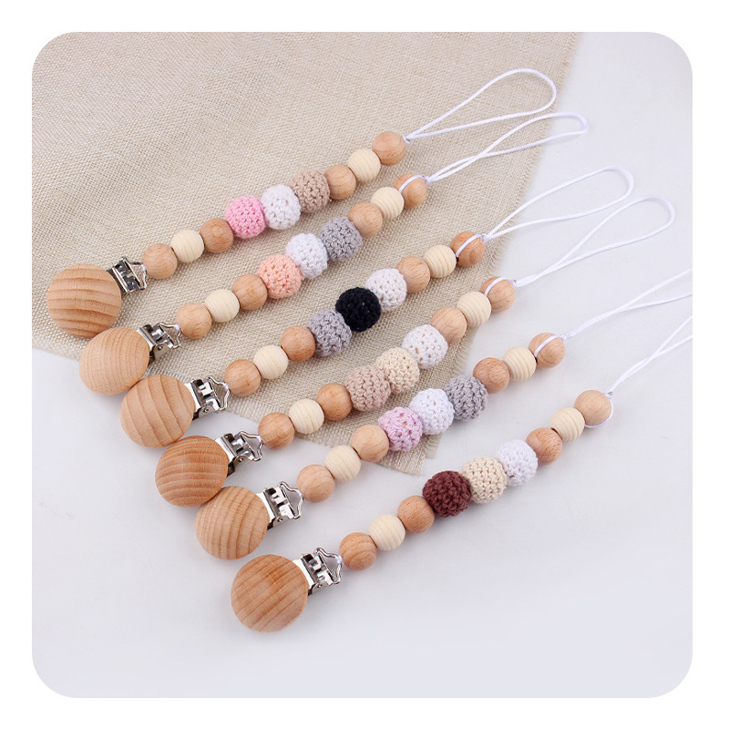Productos para bebés y niños, clip de chupeta de madera de haya, cadena de chupeta de seguridad, cadena anti-caída, productos para bebés, madres y bebés, cadena DIY anti-caída