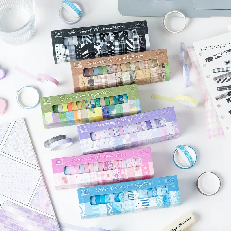 Набор бумажной ленты washi в линии свет/тень, коробка 20 рулонов, стиль Ins, diy декоративная лента коробка