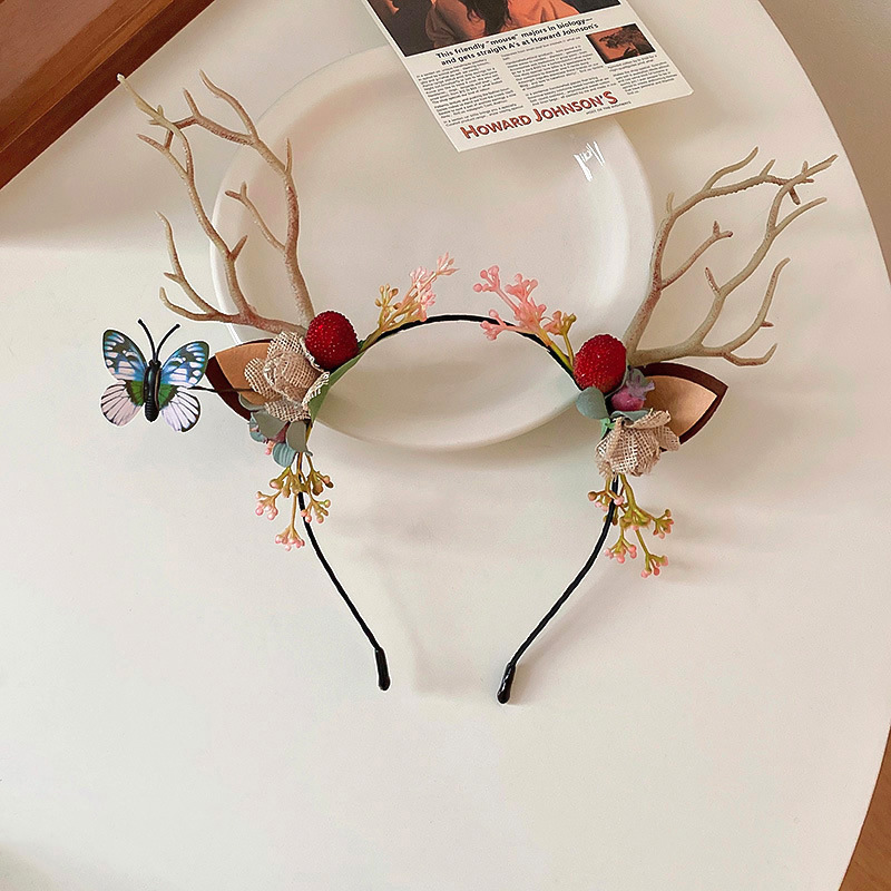 Navidad tocado de cuerno de ciervo, anillo de cabello de hadas, sistema de hadas, decoración de cabello de cabeza de ciervo, tarjeta de cabello rojo de mar.