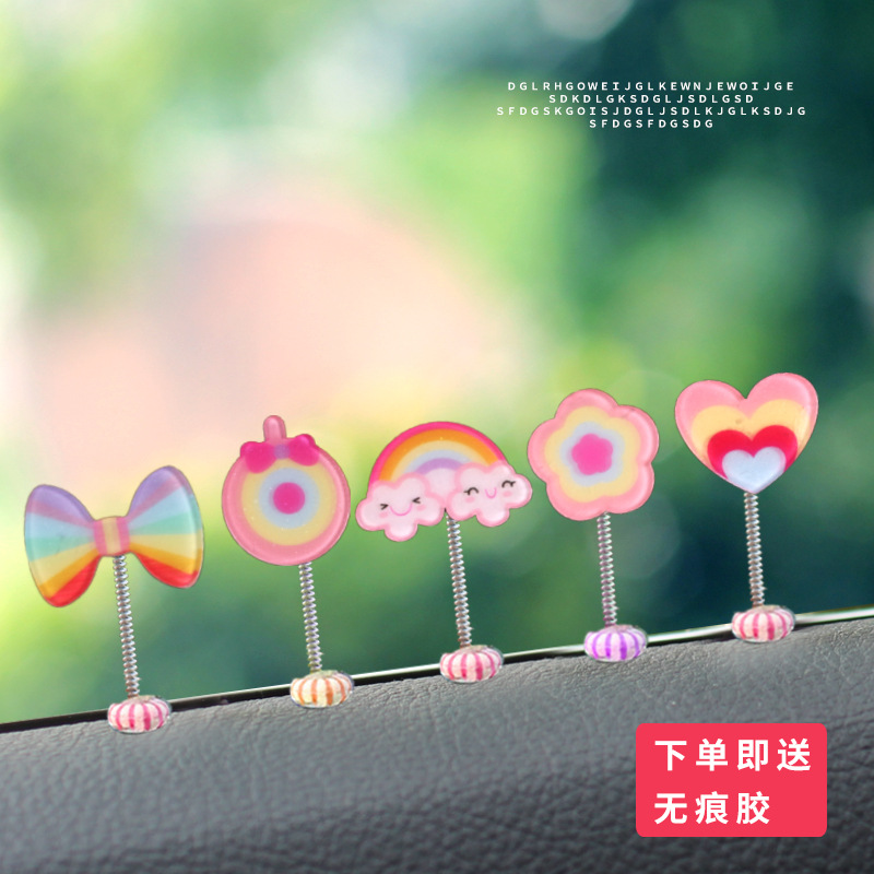 [Transfronterizo] Chica corazón arco iris decoración de coche coche sacudiendo la cabeza amor lindo primavera oscilante decoración de coche