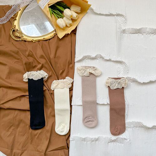 Baby girl socks, spring and autumn breathable high socks, newborn baby Korean mid-calf socks, lace princess socks