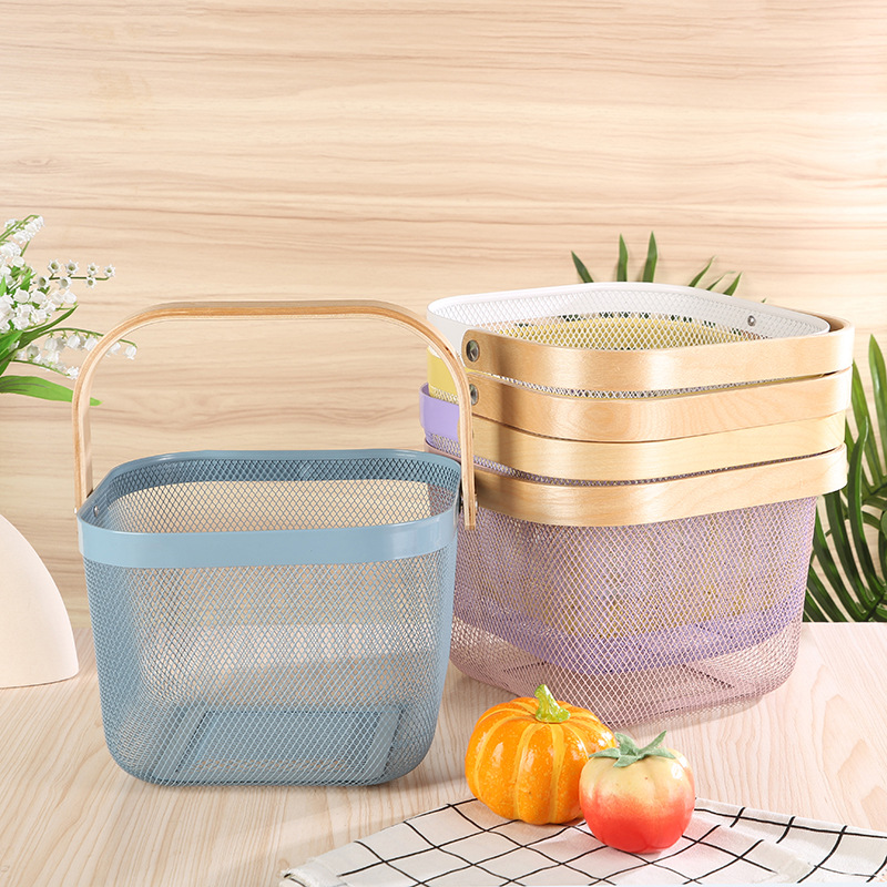 1051g Weight Storage Basket Storage & Cleaning 1 Piece Quantity Wood, Metal Material Color Block Pattern Nordic Style, Simple Style Style Multicolor Color Nordic Style Simple Style Color Block Wood Metal Storage Basket 2