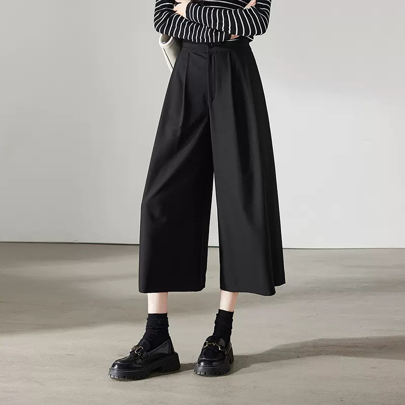 专柜正品2024秋季新款时尚宽松显瘦高腰通勤九分休闲阔腿裤裙裤女