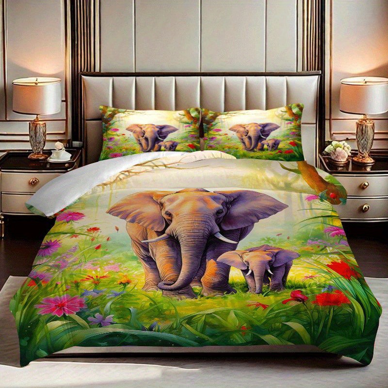 TEMU / JIT abrasión impresión digital rosa roja elefante mariposa suave quilt kit fabricante de origen transfronterizo