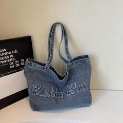 刺繍アルファベットトートバッグレディース2025春新作クロスボーダー水洗いデニムハンドバッグファッション大容量レディースバッグ