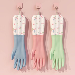 Dish Washing Gloves Women's Rubber Leather fleece-lined Laundry Gloves Durable Rubber Kitchen Household Waterproof