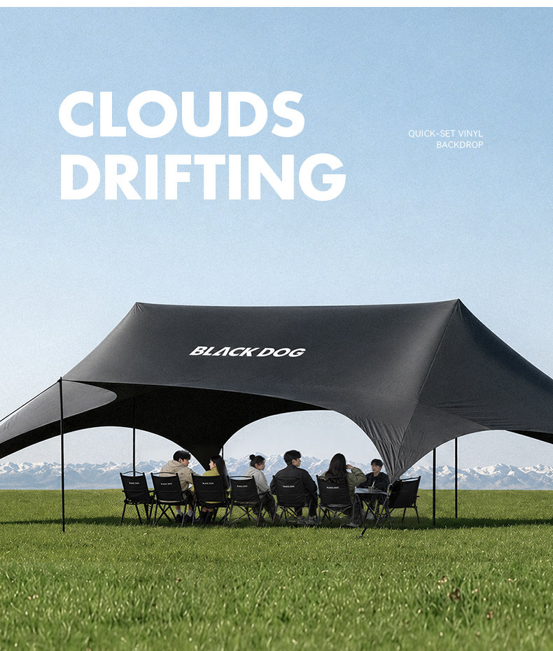 Blackdog Outdoor Canopy Tent Black Glue Sun Protection Camping Style Picnic Free Construction Windproof and Rainproof Awning