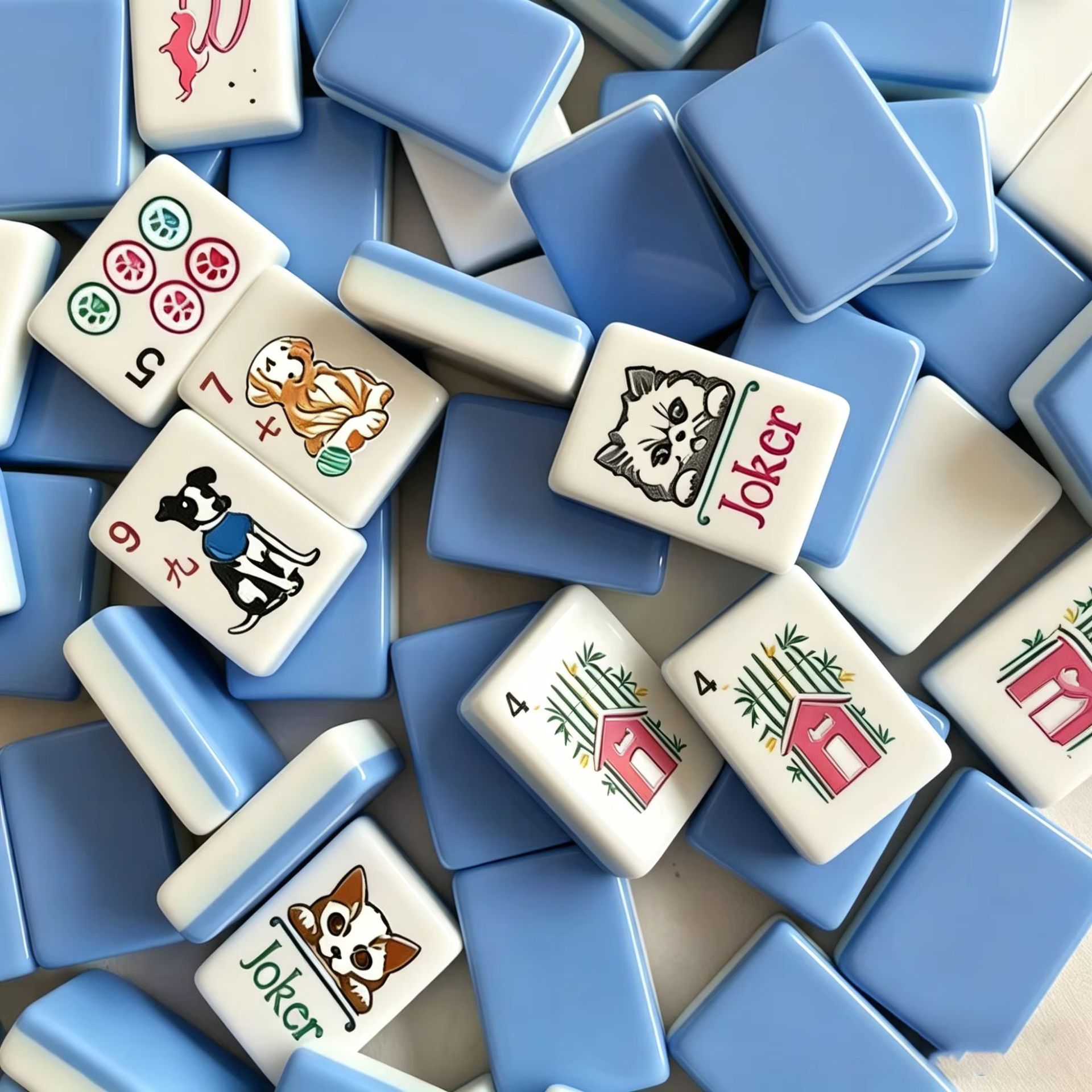 Cross-border bestseller: blue three-layer acrylic pet-themed portable hand-picked American-style mahjong tiles