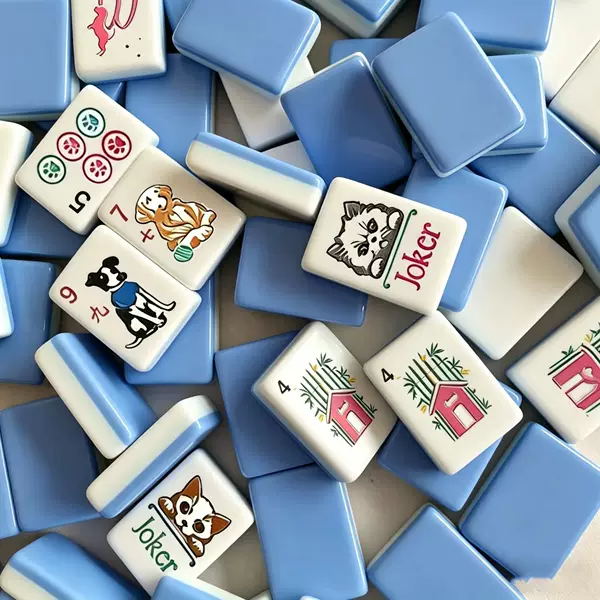 Cross-border bestseller: blue three-layer acrylic pet-themed portable hand-picked American-style mahjong tiles