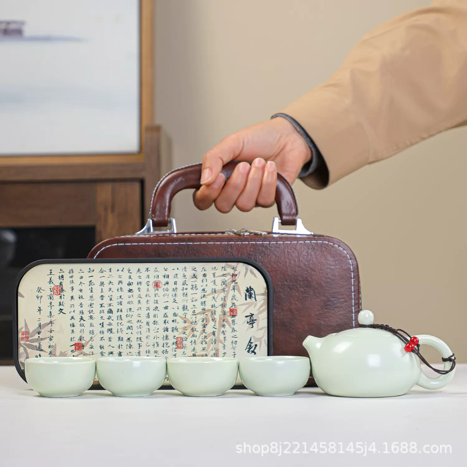 定窑西施壶一壶二杯四杯陶瓷茶具礼盒套装功夫旅行便携可定LOGO