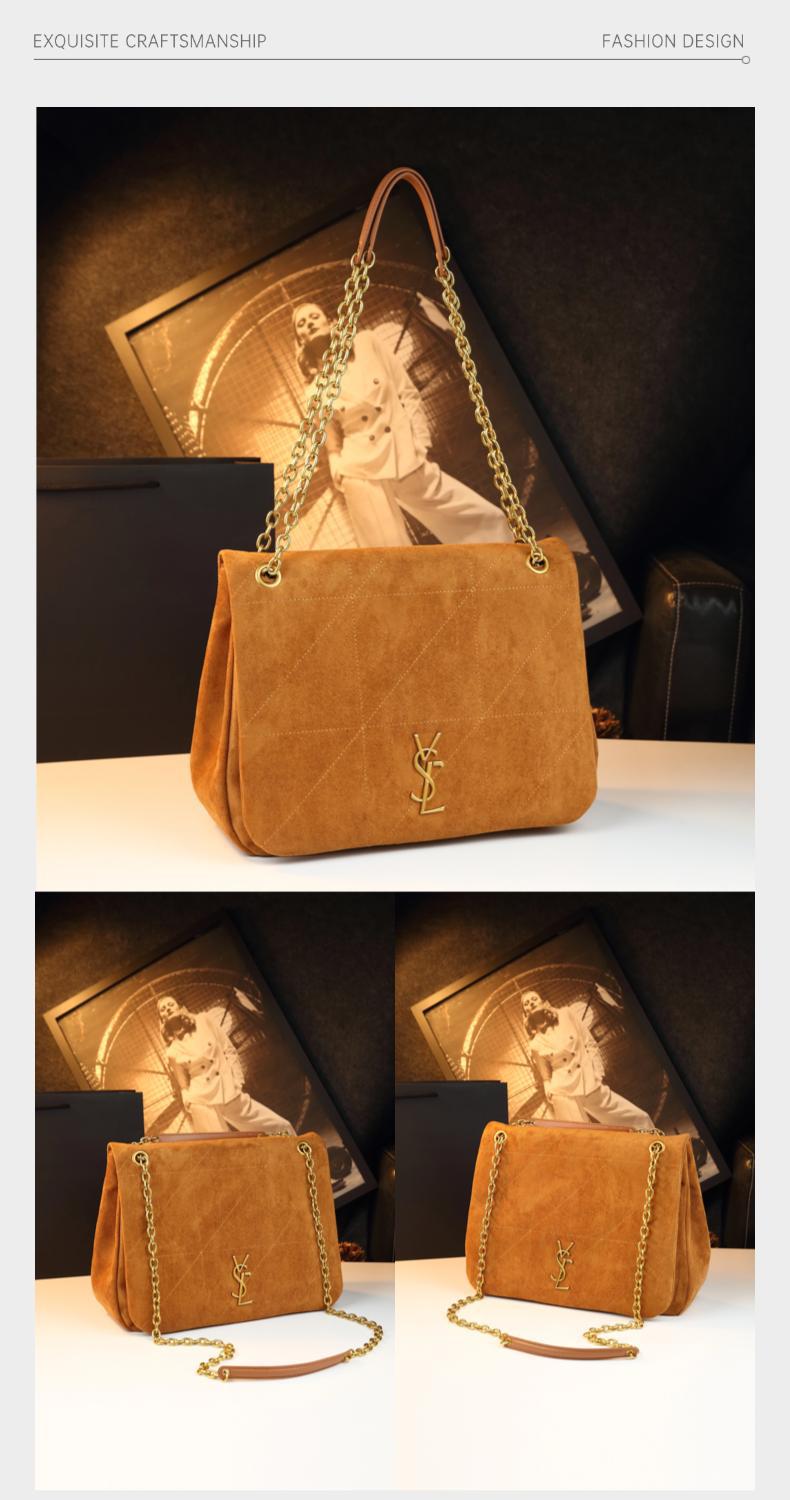 Túi đeo chéo nữ dây xích da thật phong cách vintage — đen, màu nâu chi tiết 9