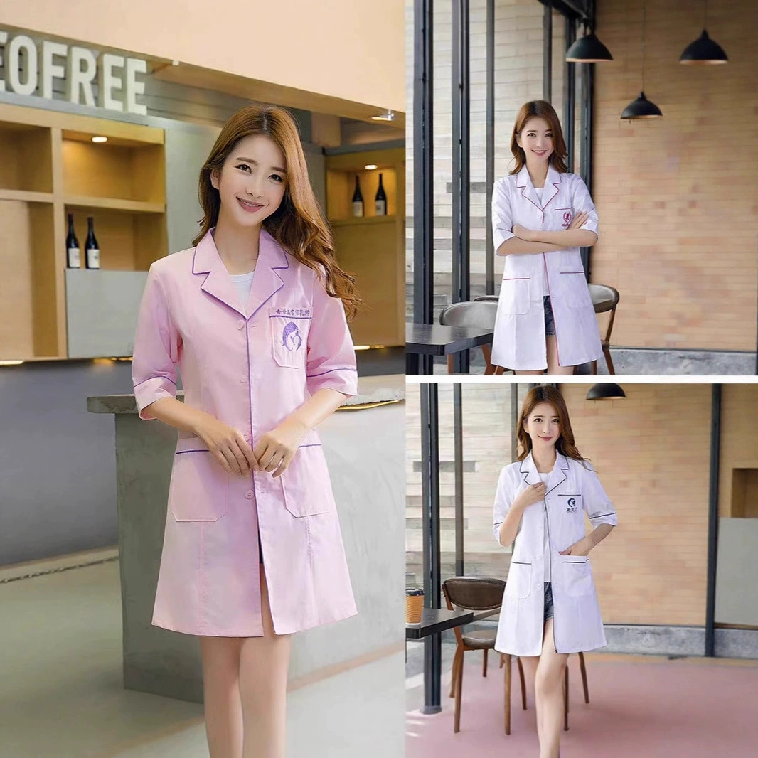 Салон красоты Белое платье Рабочая одежда Женская кожа управления татуировка кожа Корейская пластическая пластическая косметолог рабочая форма