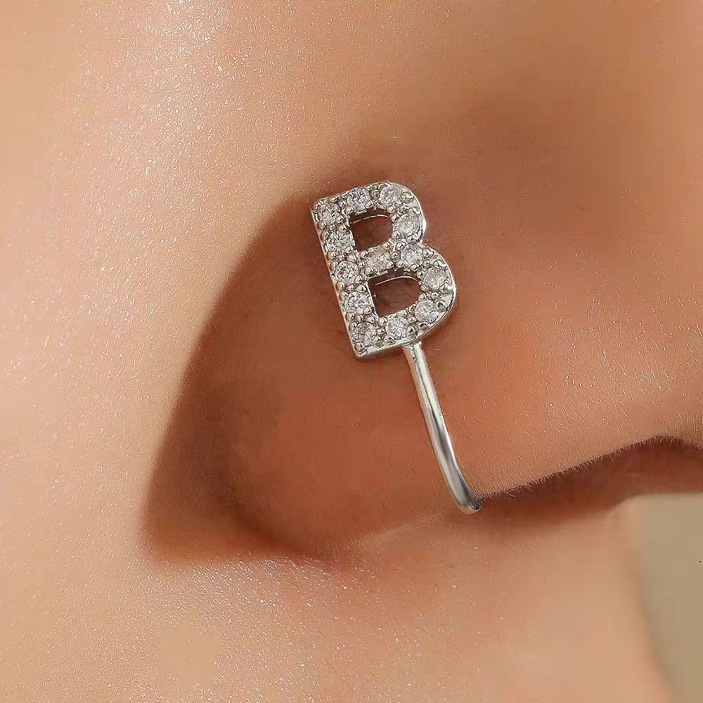 26 Letter Initial Micro-Set CZ Nose Clip Fake Nose Ring No-Pierce Nose Jewelry Fashion Accessory detail image 7