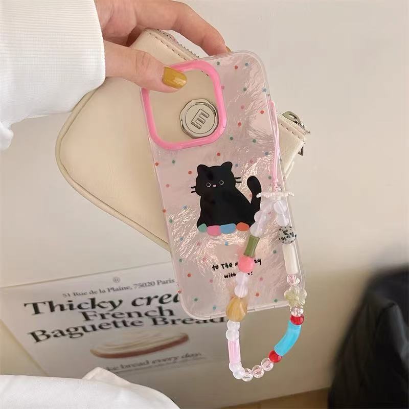 Estilo coreano lindo gato de lunares para iPhone15/16promax personalidad chica rosa 14 personalidad 13p nuevo