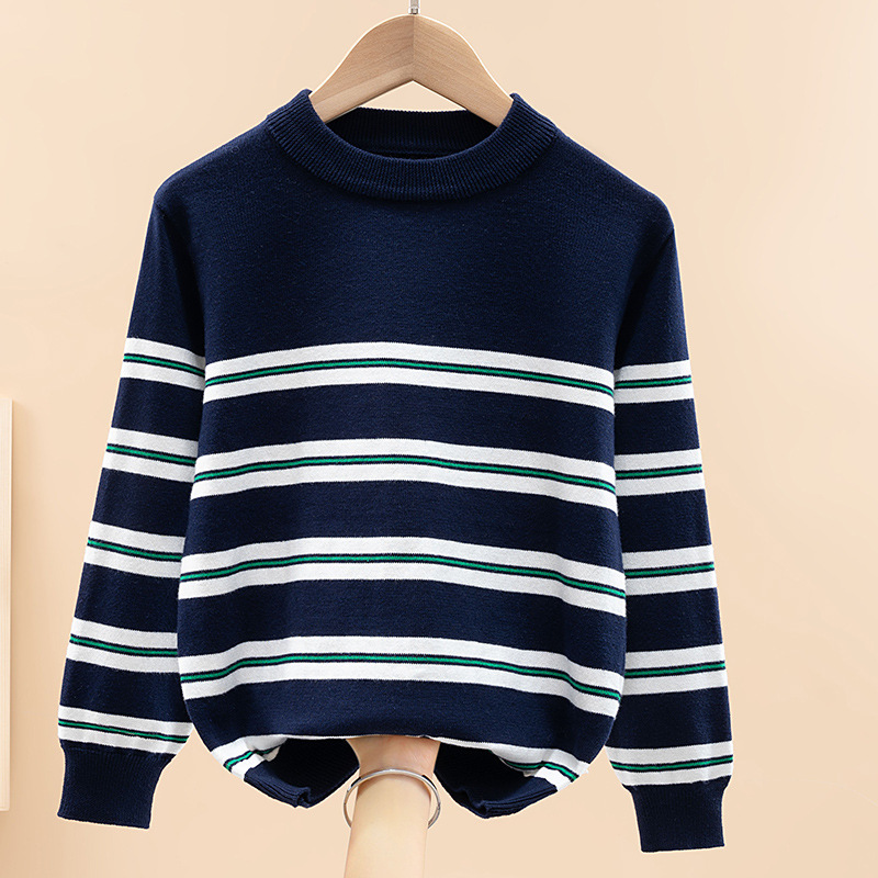 Boys' Sweaters Children's Students' Pure Cotton Sweaters Medium and Large Boys' Autumn Thin Tops Western Style Striped Sweaters