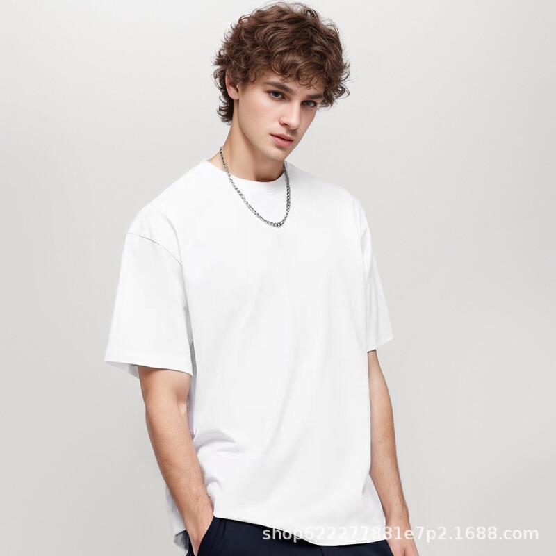 American Style 300g Heavyweight Pure Cotton Short-Sleeve T-Shirt for Men, Regular Shoulder Fit, Pure White Base Shirt, 2026 New Model, Summer Clothing