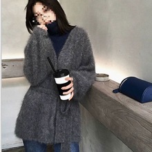 颖品】秋冬新款仿水貂绒毛衣女开衫外套宽松中长款慵懒风大衣