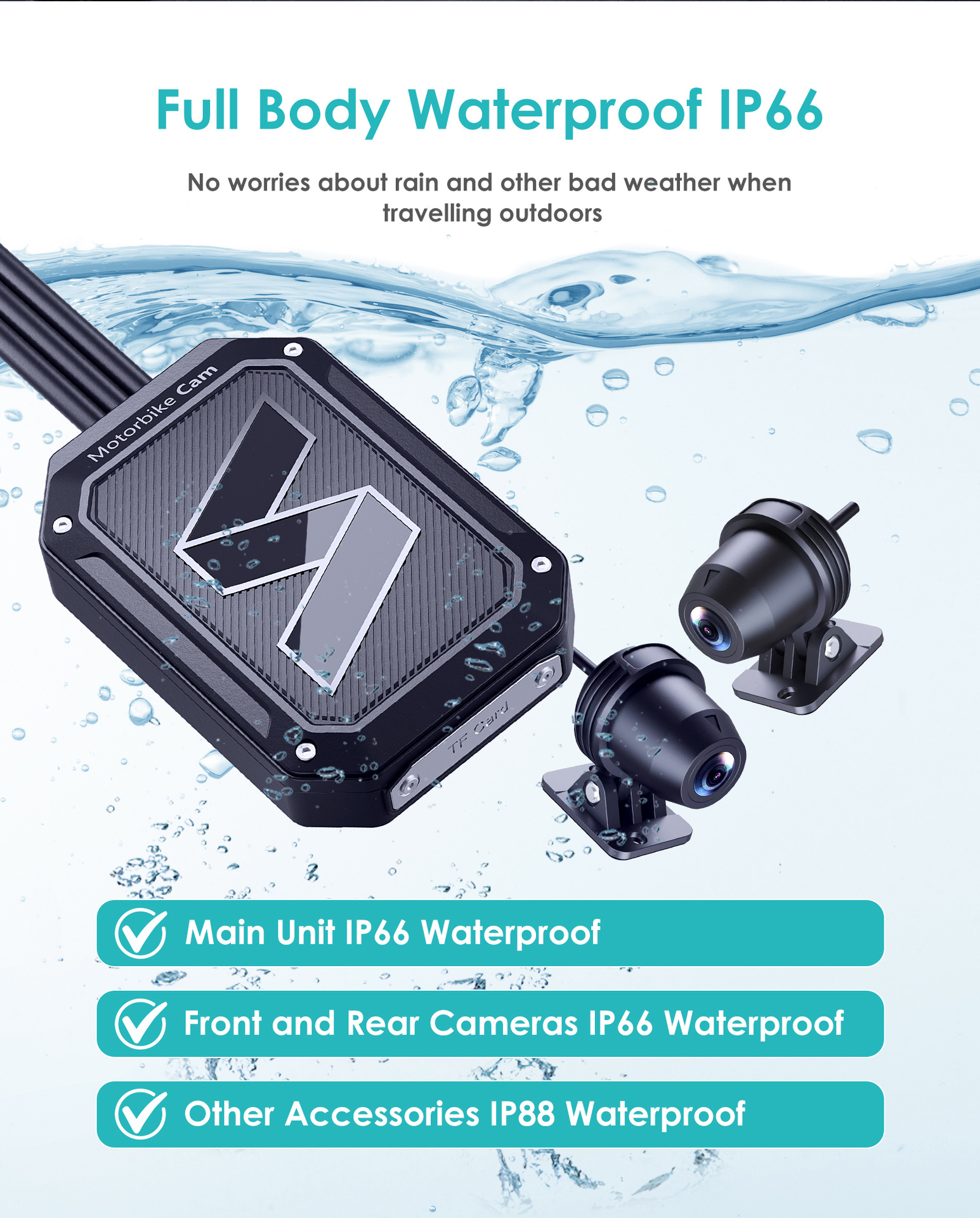 Cross-Border Best-Selling Dual-Recording Motorcycle Dashcam, Waterproof, Can Connect to Wifi, Hidden Installation Recorder