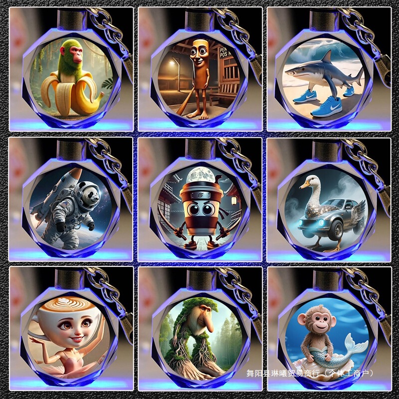 2025 Hot Ai American Foreign Mountain and Sea Classic Luminous Crystal Keychain Wooden Stick Man Pendant Gift for Boys and Girls