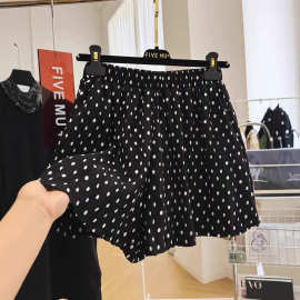 B237#（官图实价）特大码300斤黑色波点短裤女夏2025新款a字阔腿