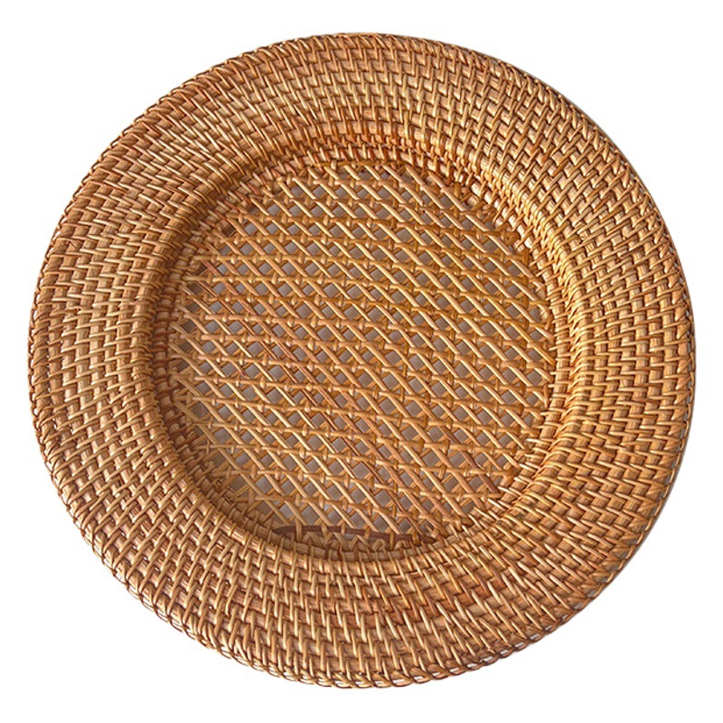 Nórdico hecho a mano ratán almacenamiento creativo hogar sala de estar café restaurante redondo cóncavo placa 33cm bandeja accesorios tiro