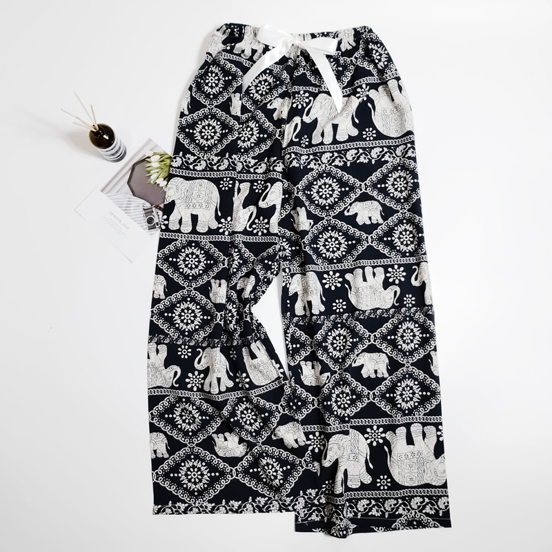 Pantalones de pijama de verano Source 45 de algodón y seda, pantalones anchos de nueve puntos para mujer, finos, talla grande, pantalones holgados para aire acondicionado, pantalones de playa