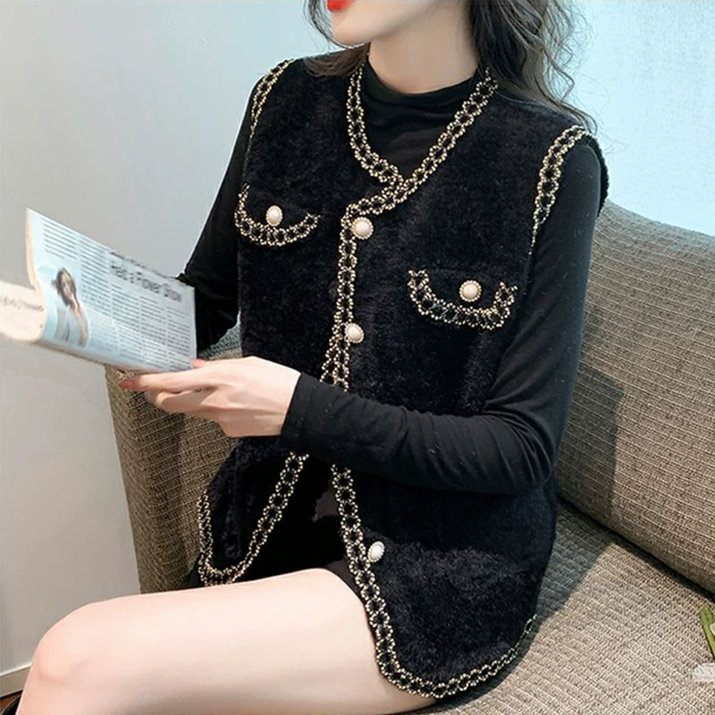 Жилет, осенняя маленькая бархатная куртка, стиль Chanel, высокого класса, для подростков