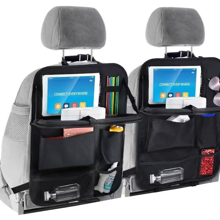 Almacenamiento en la parte posterior del automóvil con bolsa de almacenamiento en la parte posterior del asiento, bolsa de almacenamiento de película transparente visual, mesa pequeña, almacenamiento en el automóvil a prueba de patadas