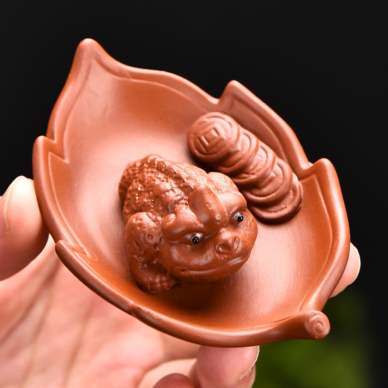 一夜暴富创意紫砂三足金蟾茶宠摆件精品可养招财蟾蜍茶台茶盘配件