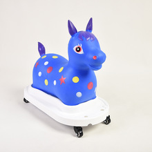 新款卡通小藍馬兒童戶外可滑動充氣玩具跳跳馬輪滑充氣玩具新童車